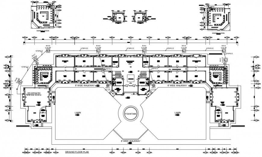 2d cad drawing of ground floor plan hostel autocad file