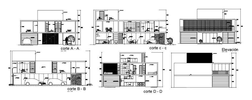 2d cad drawing of habitat urban elevation auto cad software