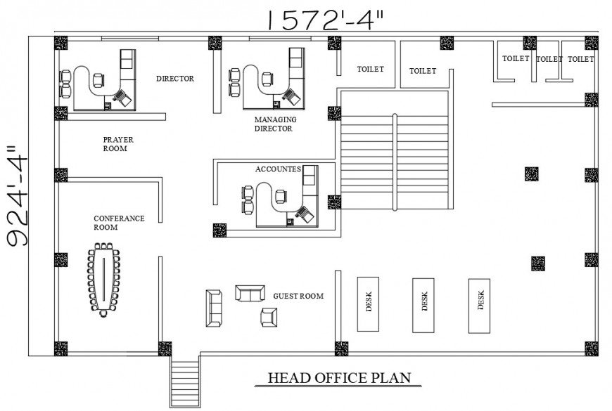 2d cad drawing of head office plan autocad software
