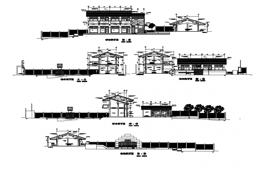 2d cad drawing of high school exterior elevation auto cad software