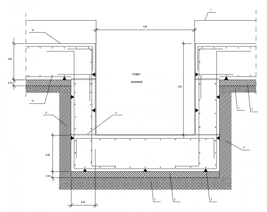 2d cad drawing of hollow elevator section autocad software