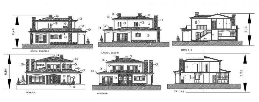 2d cad drawing of home 1 exterior elevation auto cad software