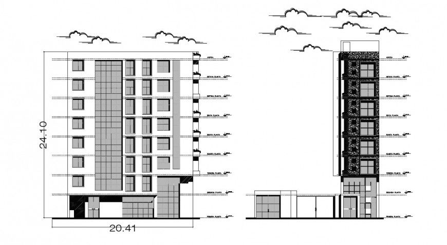 2d cad drawing of hotel exterior elevation autocad software