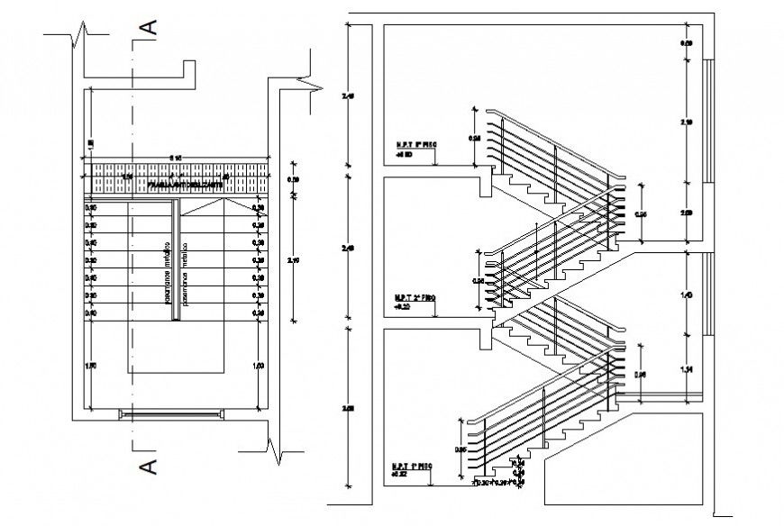2d cad drawing of hotel staircase elevation autocad file