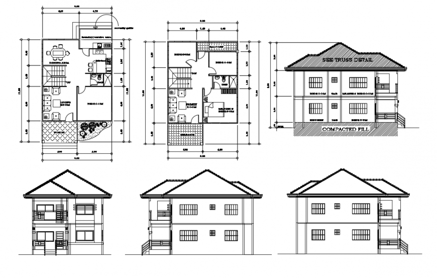 2d cad drawing of house 2 elevation autocad software