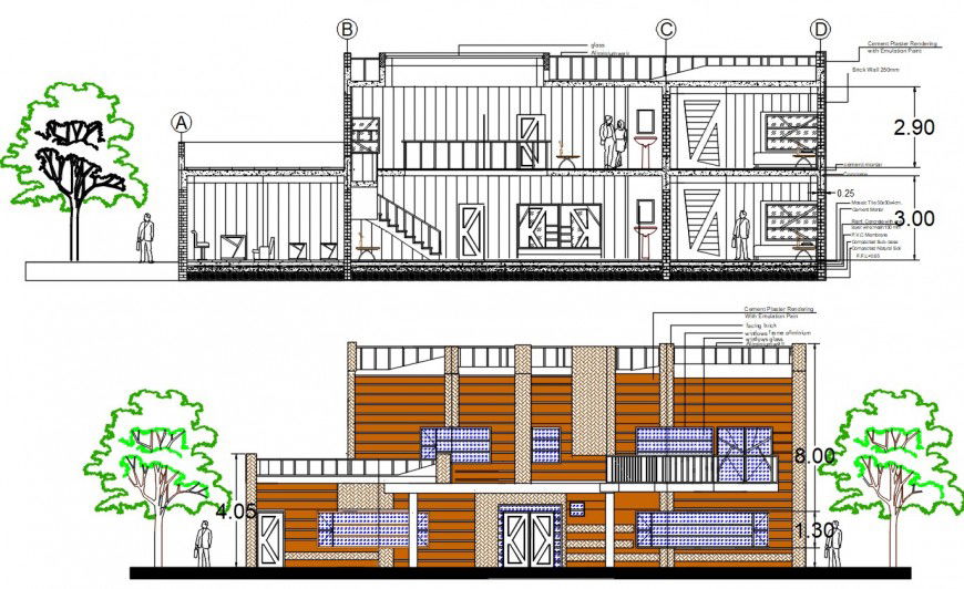 2d cad drawing of house building exterior auto cad software
