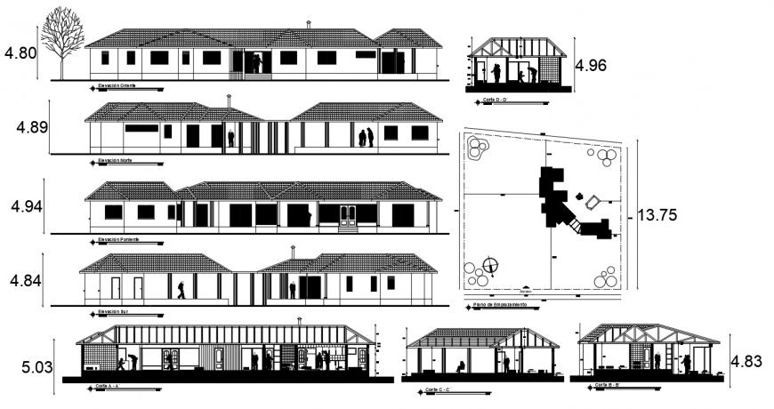 2d cad drawing of house exterior elevation auto cad software