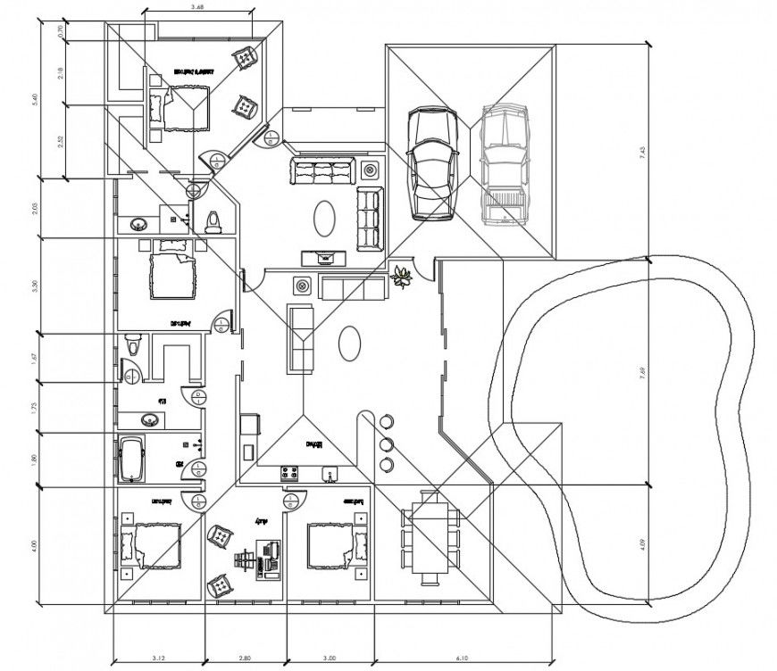 2d cad drawing of house plan of complete plan autocad software