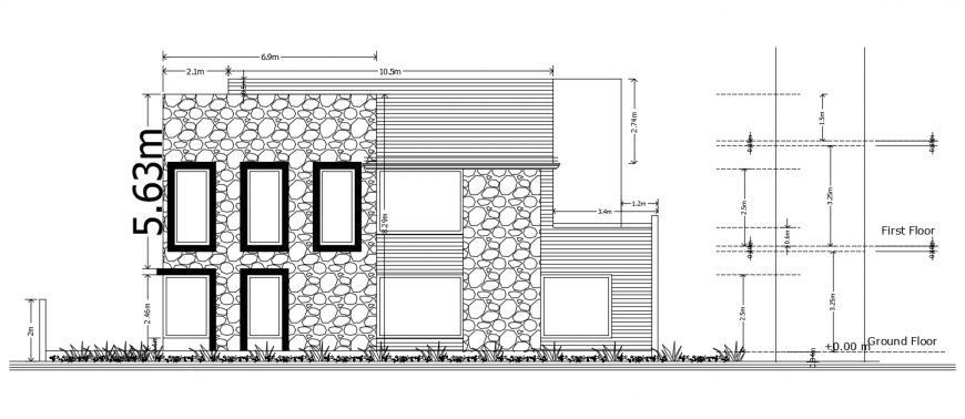 2d cad drawing of house stur plan elevation auto cad software