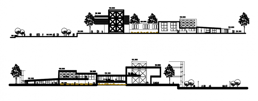 2d cad drawing of industrial center elevation autocad software