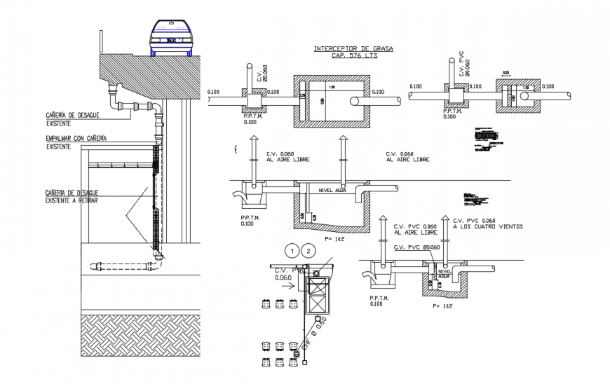 2d cad drawing of inner pipe out in basement level autocad software