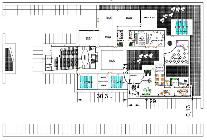 2d cad drawing of institute plan autocad software