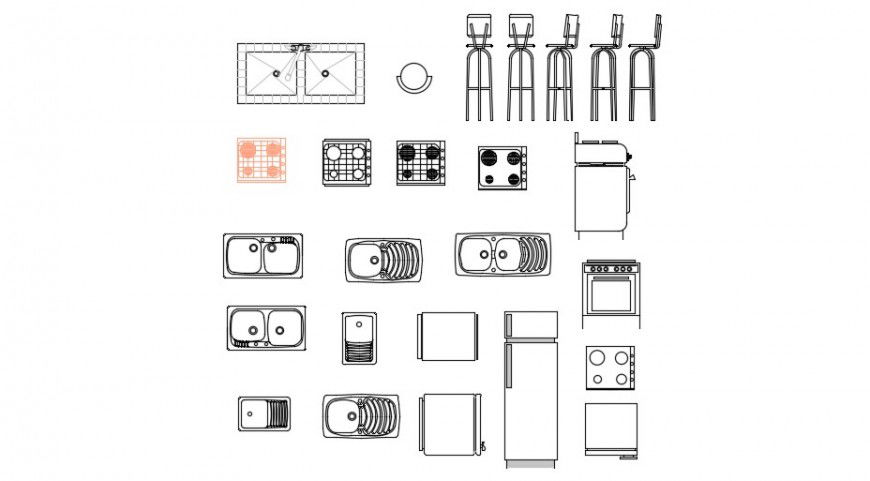 2d cad drawing of kitchen assesory dwg file