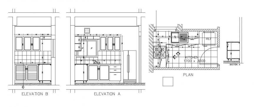2d cad drawing of kitchen elevation structure autocad software