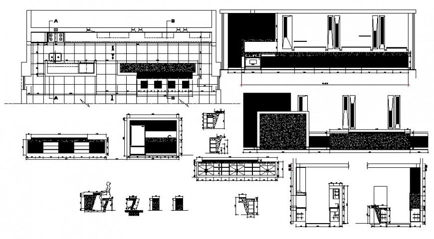 2d cad drawing of kitchen side elevation auto cad software