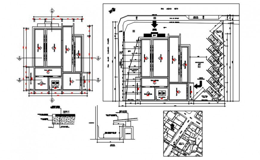 2d cad drawing of library and coffee shop exterior autocad software