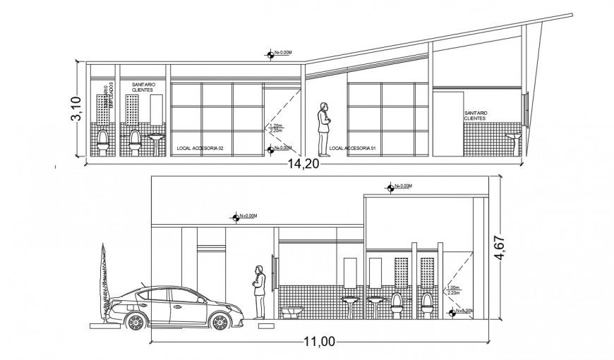 2d cad drawing of machine shop front elevation autocad software