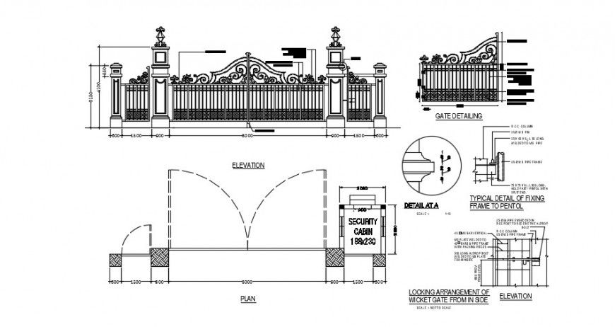 2d cad drawing of main iron gate