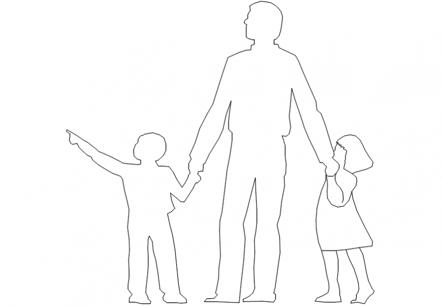 2D cad drawing of man with two children autocad software