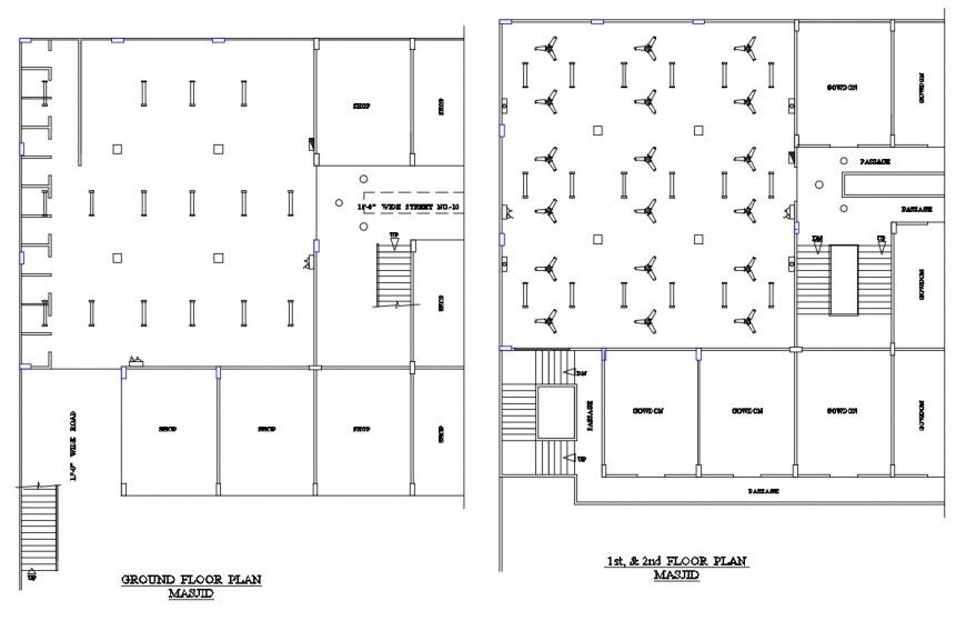 2d cad drawing of masjid ground floor plan autocad file