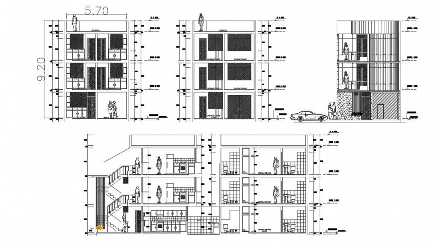 2d cad drawing of modern multi-family housing Autocad software
