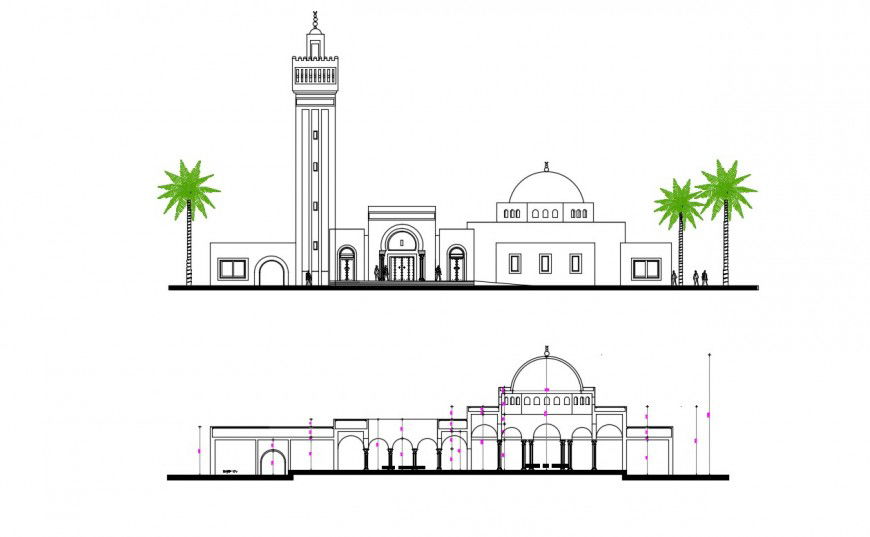 2d cad drawing of mosque exterior autocad file