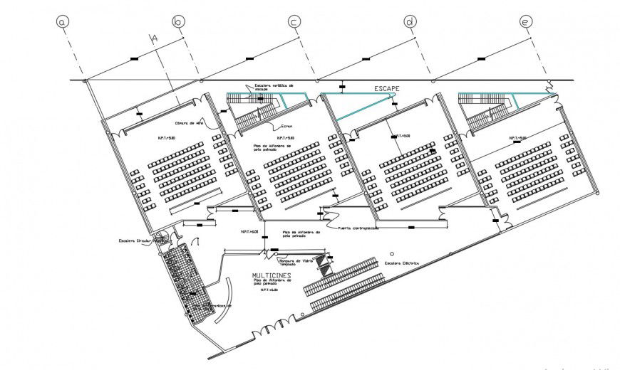 2d cad drawing of multi cinema theatre autocad software