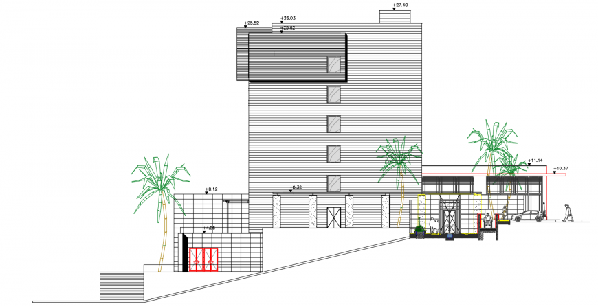2d cad drawing of northern elevation autocad software