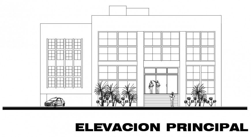 2d cad drawing of office exterior elevation autocad software