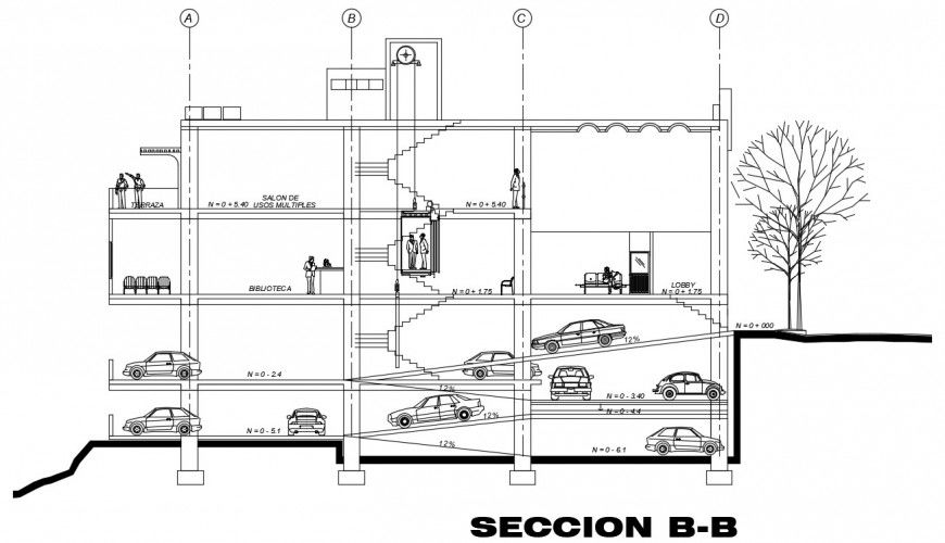 2d cad drawing of office parking section autocad software