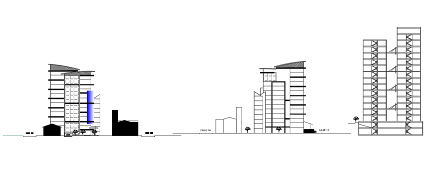 2d cad drawing of Office tower elevation auto cad software