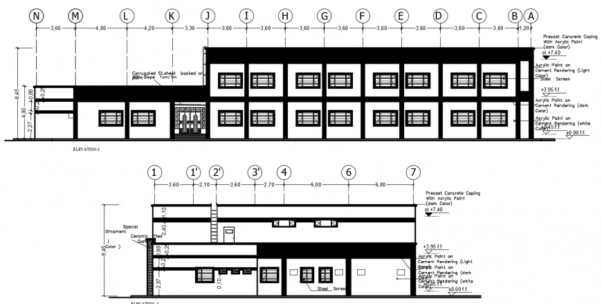 2d cad drawing of other elevation of primary school auto cad software