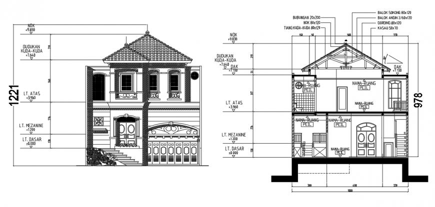 2d cad drawing of outer and inner elevation auto cad software