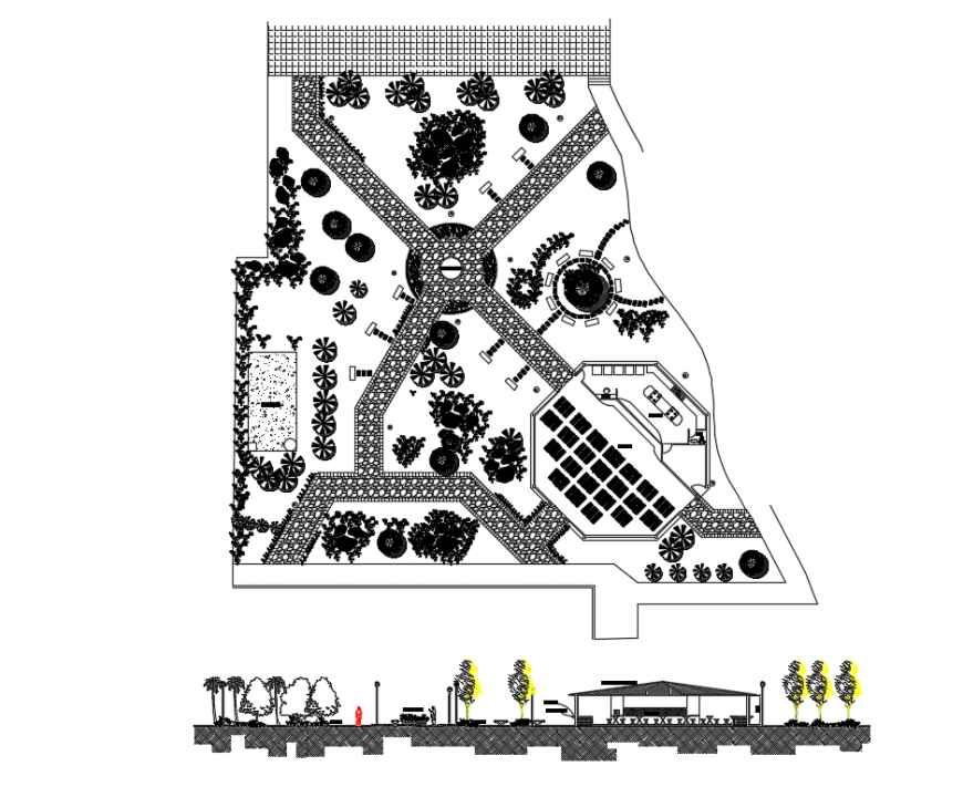 2d cad drawing of park top elevation autocad software