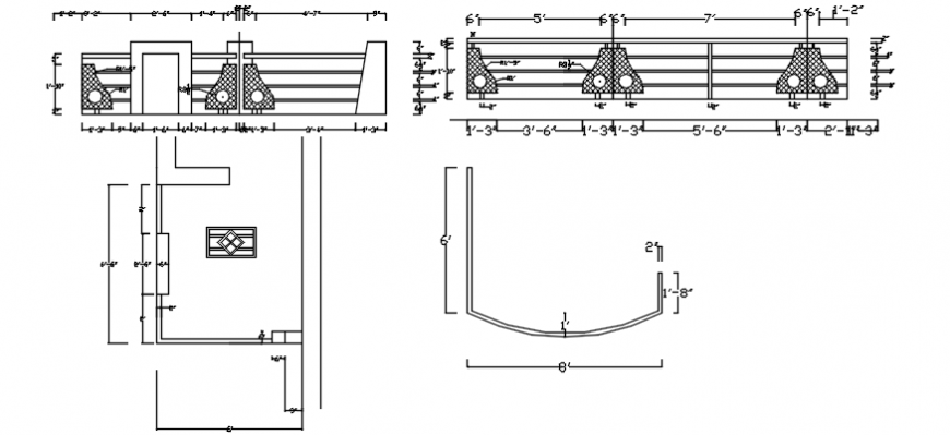 2d cad drawing of pencil balcony design Autocad software