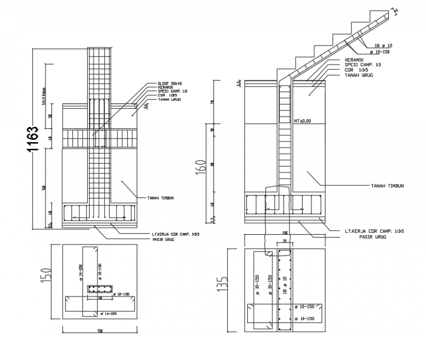 2d cad drawing of PHDM house foundation detail autocad software