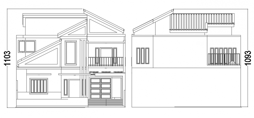 2d cad drawing of PHDM house rear elevation autocad software