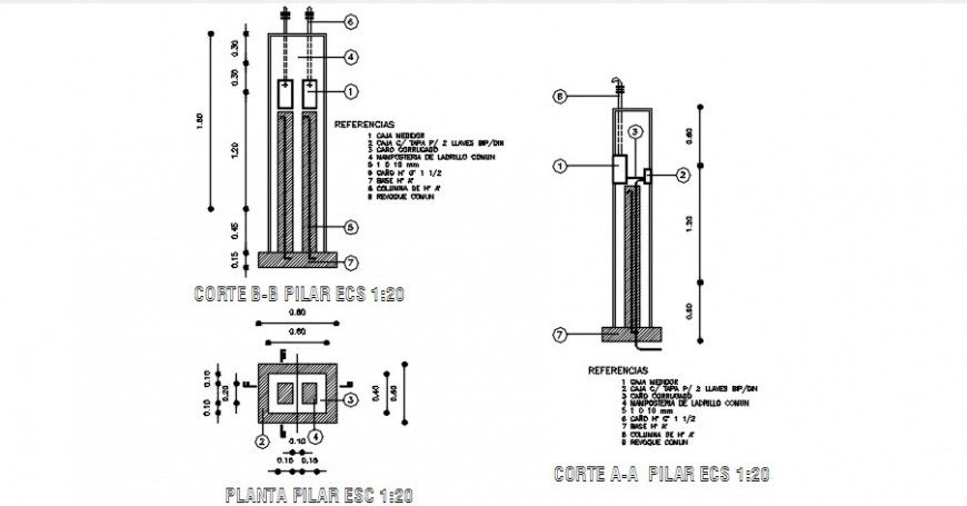 2d cad drawing of Pillar for meters of electricity autocad software