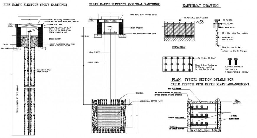 2d cad drawing of pipe earth electrode autocad file