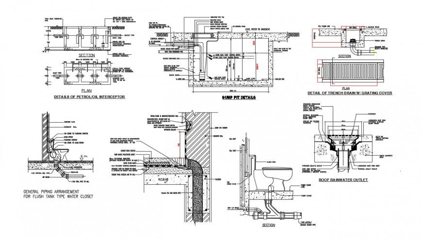 2d cad drawing of piping of flush tank in dwg file