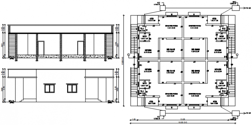 2d cad drawing of plan and elevation autocad software