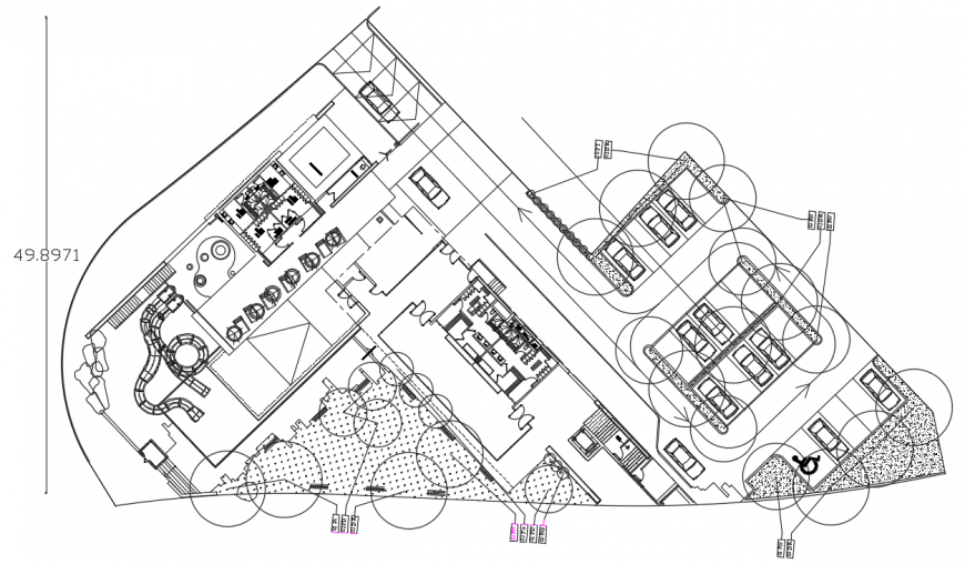2d cad drawing of planting layout of clubhouse auto cad software