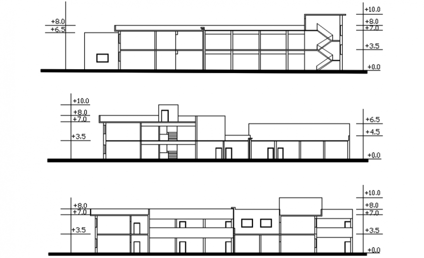 2d cad drawing of primary school back elevation autocad software