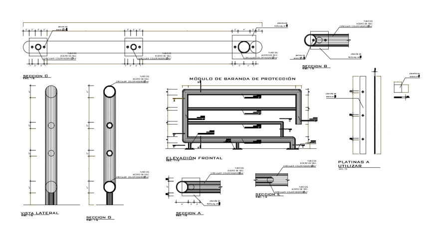 2d cad drawing of railing structure autocad software