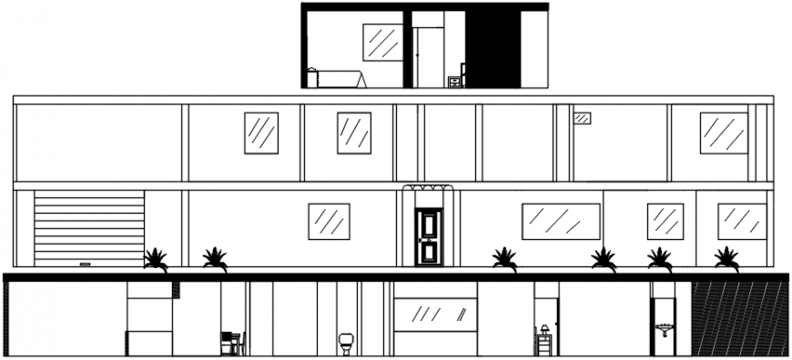2d cad drawing of residence elevation design