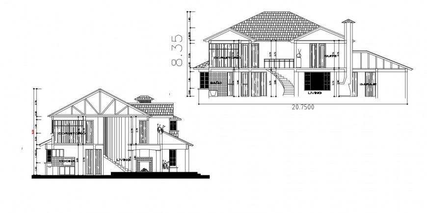 2d cad drawing of resident house exterior autocad software