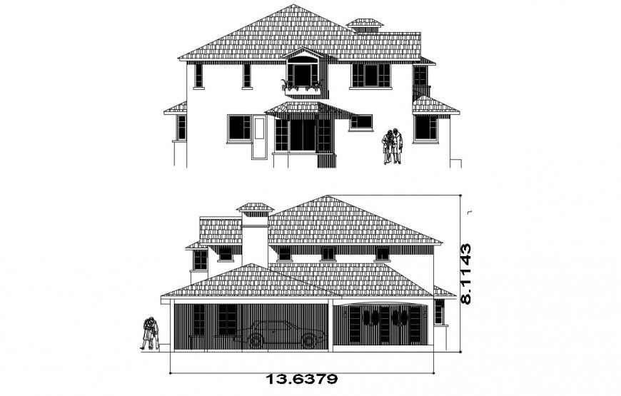 2d cad drawing of residential house exterior autocad software