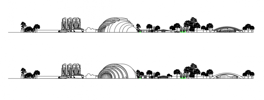 2d cad drawing of resort building elevation auto cad software