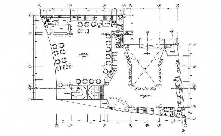 2d cad drawing of restaurant dining area autocad software