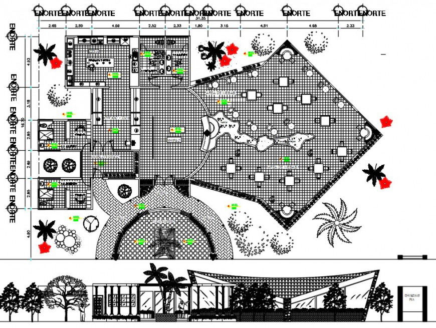 2d cad drawing of restaurant elevation auto cad software